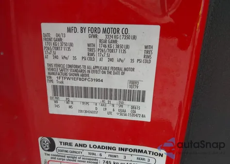 2013 Ford F-150 Xlt from USA, damaged, VIN 1FTFW1EF8DFC31954